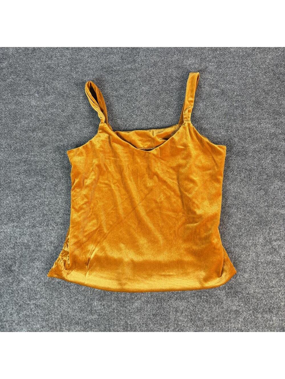 Golden Velvet Velour Spaghetti Strap Tank Top Med Boho, Festival, Tobacco Leaf